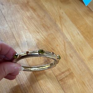 1980's runway high fashion Gold-Tone Bracelet with Olive Green Gem Accents